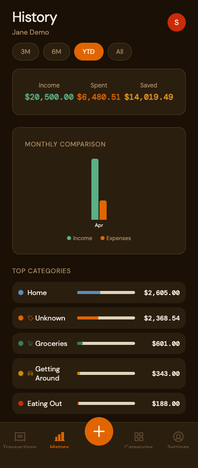 Add transaction screen — log in seconds